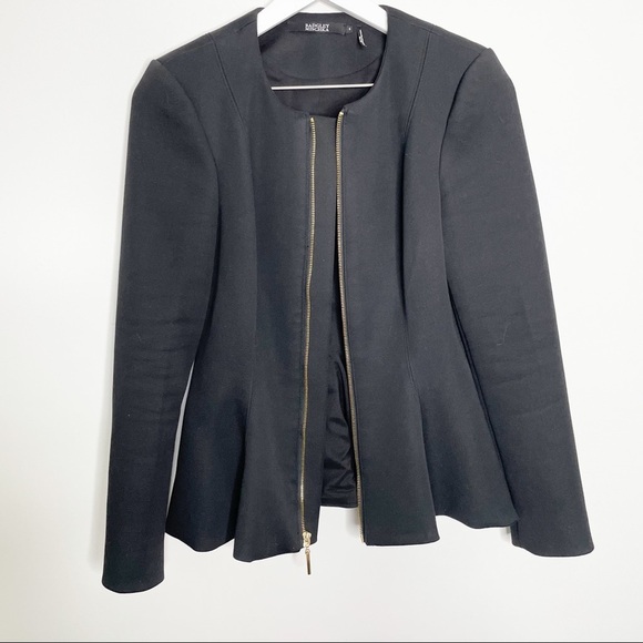 Badgley Mischka Black Peplum Runway Fitted Jacket Exposed Zip 4 - Picture 6 of 8